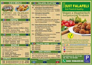 Neues Menü 2022 Seite 1 at Just Falafels in Hamburg