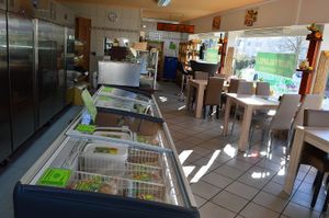 Inside the store at Just Falafels in Hamburg