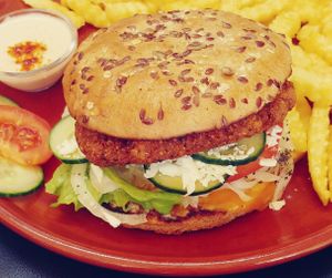 Unser Neu Falafel/Seitan Burger at Just Falafels in Hamburg