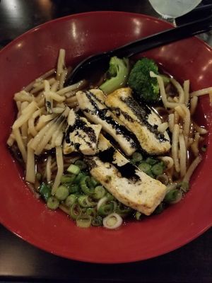 Ramen with classic noodles, vegetable broth, tofu, black garlic oil at Artisan Ramen in Milwaukee