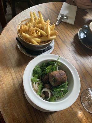 Falafel salad & fries (vegan & GF)  at White Lion Hotel in Hebden Bridge