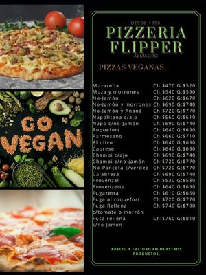Vegan menu of pizza at Pizzeria Flipper in Buenos Aires
