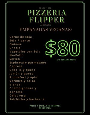 Vegan menu of empanadas at Pizzeria Flipper in Buenos Aires
