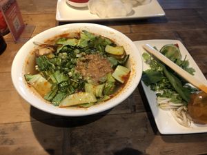 hot&spicy 3 mushroom noodle soup  at Pho in Oxford