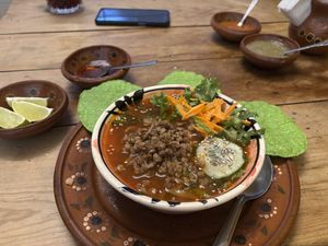 Pozole  at La Vegana Garnacha in Guadalajara