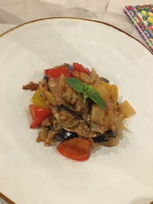 Caponata di melanzane (eggplant caponata) at Le Chat Noir in Cefalu
