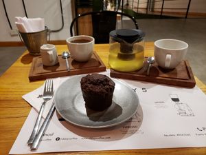 Chocolate muffin, american coffee w/ almond milk and lemongrass tea at Ol'Days in Buenos Aires