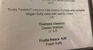 Menu dolci  at Osteria Del Melograno in Cremona