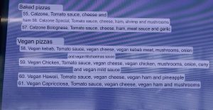 Updated and translated menu October 2022 at Victoria Pizzeria in Trelleborg