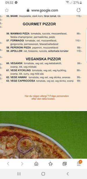 They have four different vegan pizzas :) at Victoria Pizzeria in Trelleborg