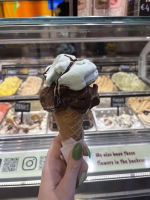 Chocolate and mint chocolate chip   at Gelato Fantasy in Venice