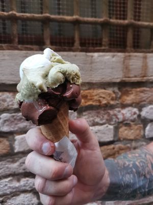 Dark chocolate, pistachio and coconut at Gelato Fantasy in Venice