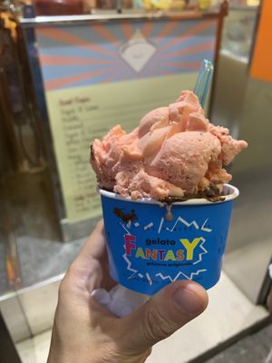 Vegan chocolate and strawberry at Gelato Fantasy in Venice