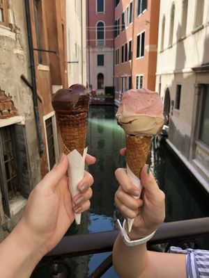 chocolate, strawberry and snickers (not vegan) at Gelato Fantasy in Venice