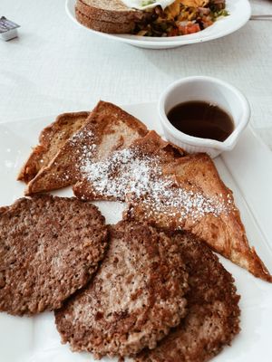 Vegan half French toast + vegan sausage patty side dish  #Veganuary at Anna's House in Ann Arbor