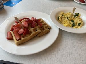 waffles and just egg with spinach and vegan chz:-) at Anna's House in Ann Arbor