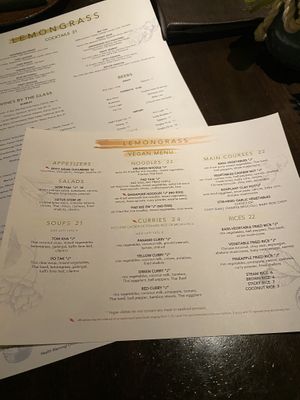 Vegan menu  at Aria Hotel - Lemongrass in Las Vegas