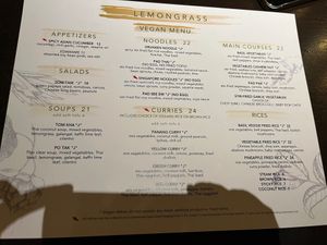 Vegan menu at Aria Hotel - Lemongrass in Las Vegas