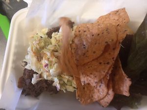 BBQ Jackfruit on Ciabatta topped with Farm Fresh Cole slaw! at Mint Indian Cuisine in Gainesville