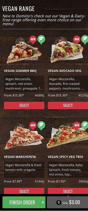 Vegan Menu at Domino's Pizza in Berwick