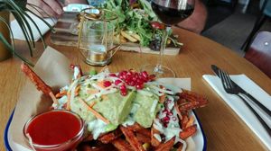 Loved it! (Red sauce on the side is extra spicy sause that I asked for) at Aloha in Leiden