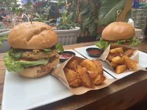 Chickpea burgers  at Secret Garden in Cat Ba