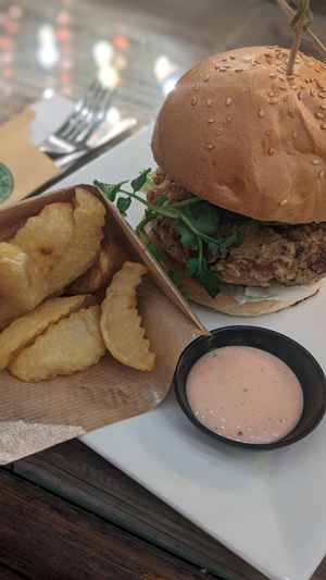 Vegan Chickpea Burger 🍔 (95k) at Secret Garden in Cat Ba