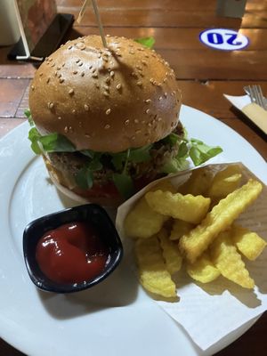  chickpea burger   at Secret Garden in Cat Ba