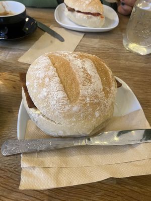 Sausage and Bacon Bap at Chapter One Coffee Shop in Edinburgh