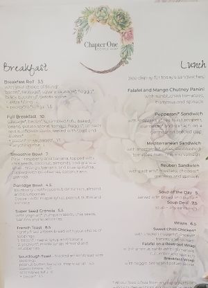 Breakfast and lunch menu at Chapter One Coffee Shop in Edinburgh