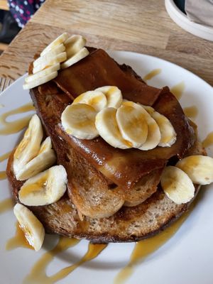 French toast, bacon, banana and maple syrup  at Chapter One Coffee Shop in Edinburgh