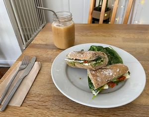 Mozzerella/Pesto/Tomato Baguette  at Chapter One Coffee Shop in Edinburgh