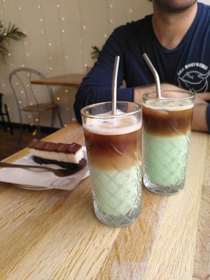 Iced pistachio lattes at Chapter One Coffee Shop in Edinburgh
