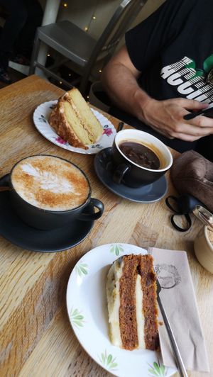 Carrot cake, chai, biscoff cake at Chapter One Coffee Shop in Edinburgh
