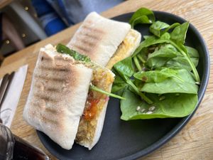 Falafel Sandwich with Veggies, Hummus and Mango Chutney 🥭  at Chapter One Coffee Shop in Edinburgh