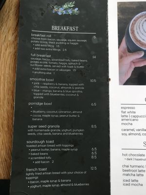Menu 2024  at Chapter One Coffee Shop in Edinburgh