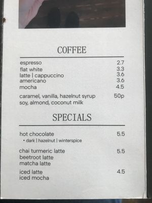 Menu 2024  at Chapter One Coffee Shop in Edinburgh