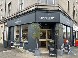 Street view of exterior at Chapter One Coffee Shop in Edinburgh