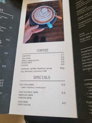 Coffee menu at Chapter One Coffee Shop in Edinburgh