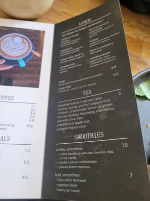 Lunch menu at Chapter One Coffee Shop in Edinburgh