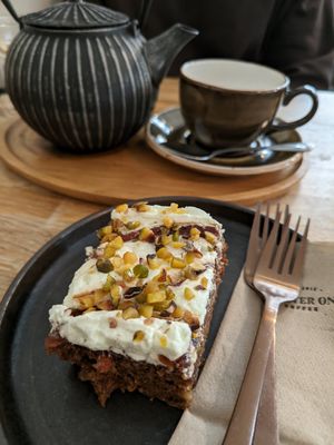 Carrot cake with pistachio at Chapter One Coffee Shop in Edinburgh