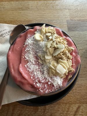 Pink smoothie bowl   at Chapter One Coffee Shop in Edinburgh