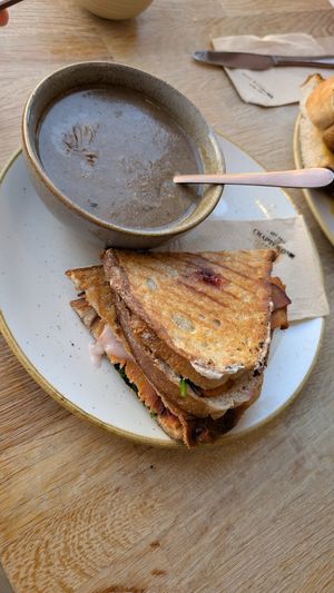 Brie bacon cranberry Sandwich & mushroom soup combo at Chapter One Coffee Shop in Edinburgh