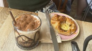 Hazelnut and vanilla crown & hazelnut latte  at Chapter One Coffee Shop in Edinburgh