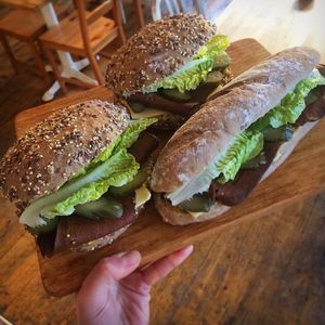Vegan Reuben Sandwich with Pastrami  at Chapter One Coffee Shop in Edinburgh