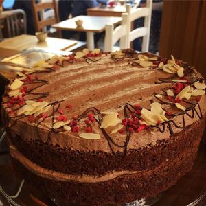 Vegan Raspberry Almond and Chocolate Cake at Chapter One Coffee Shop in Edinburgh