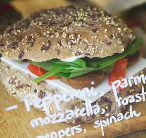 Vegan pepperoni and cheese sandwich at Chapter One Coffee Shop in Edinburgh