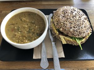 Soup and sandwich combo at Chapter One Coffee Shop in Edinburgh