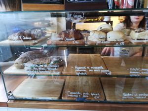 Counter with sandwiches, cakes and Croissants at Chapter One Coffee Shop in Edinburgh