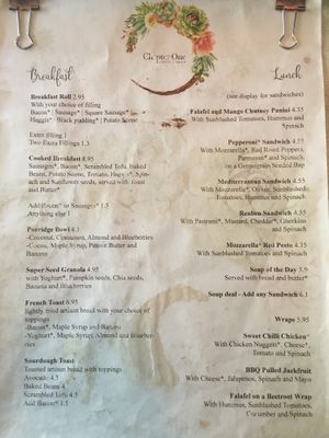 Menu  at Chapter One Coffee Shop in Edinburgh